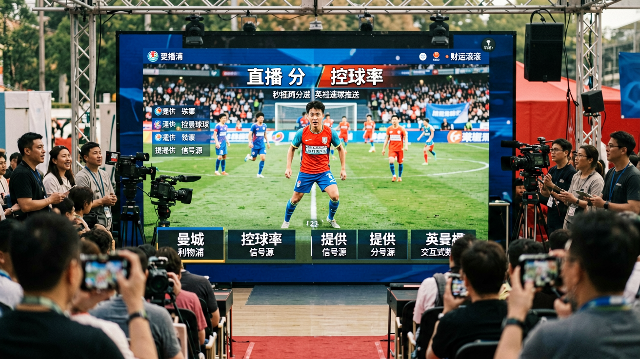 直播画面、比分弹窗、控球率图表等场景展示